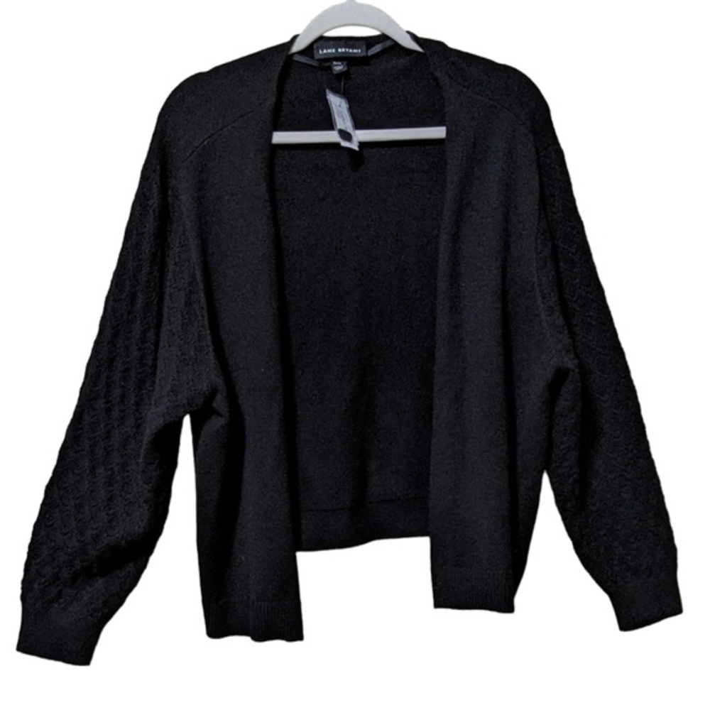 Lane Bryant cardigan black open front with lacy knit sleeves size 22/24